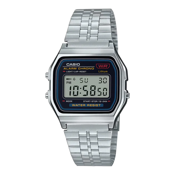 Casio Digital Watch A159W-N1DF Grey Dial, Silver Band
